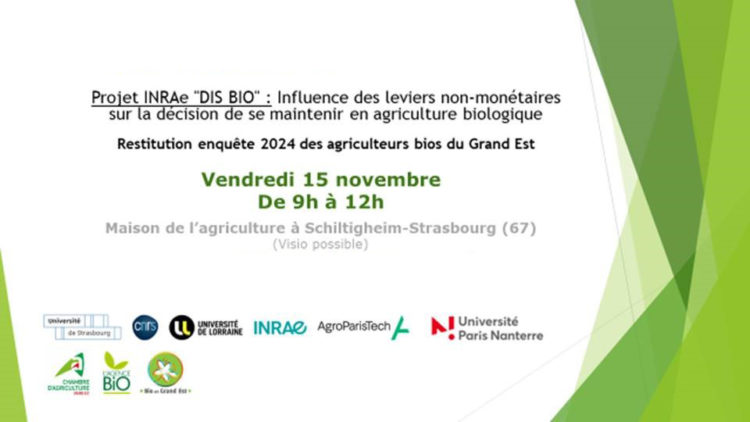 Mois de la bio – Restitution du projet INRAe « DIS BIO » : influence des leviers non-monétaires sur la décision de se maintenir en agriculture biologique